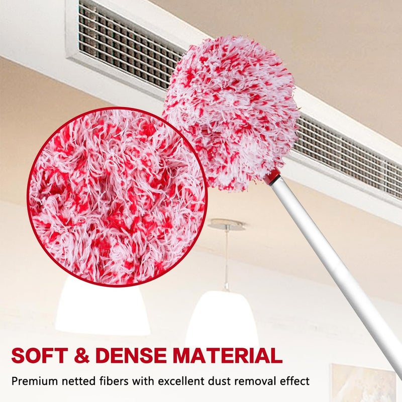 Heonay Ceiling Fan Cleaner Duster Reusable Microfiber Ceiling Fan Blade Cleaner Removable Duster with Extension Pole Adjusts 13 to 49.7 Inch for Cleaning Walls Furniture Door Window Top (Red White) - Image 5